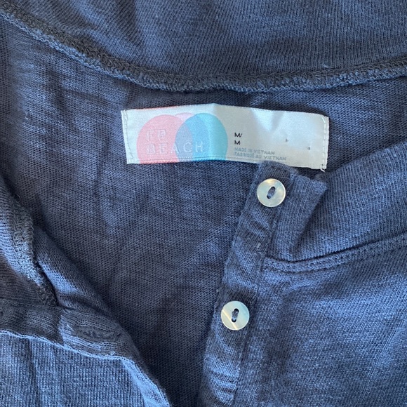 FP Beach 100% cotton button front 3/4 sleeve charcoal gray jumpsuit neutral tone - Picture 3 of 8